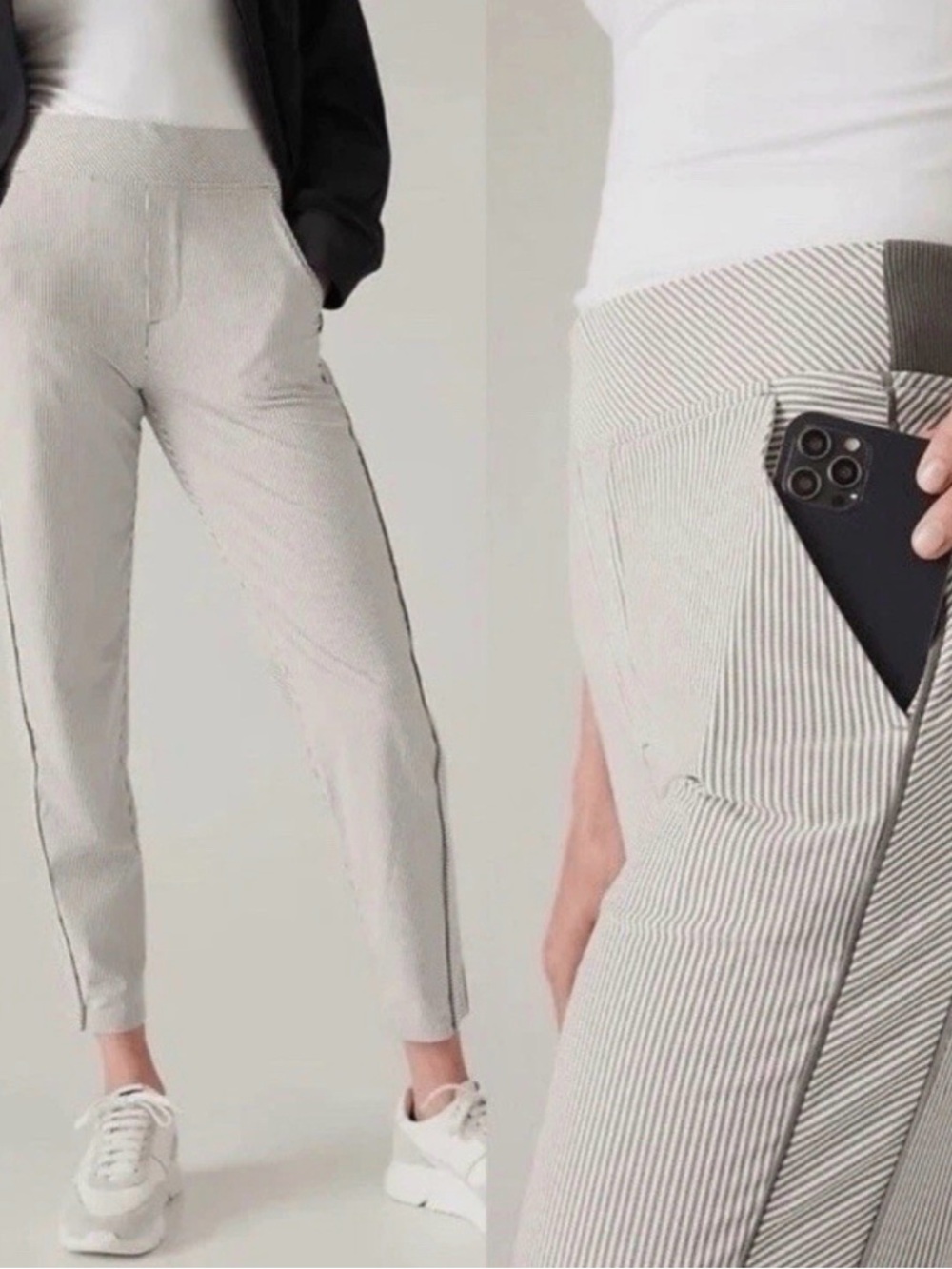 Athleta Brooklyn ankle pants.  Gray & White stripes.